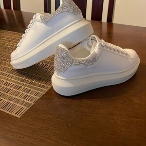 Never worn rhinestone Steve Madden White Sneakers with Silver Accents